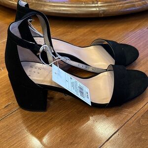 A New Day Elegant Black Block Heel Sandals,
Suede look